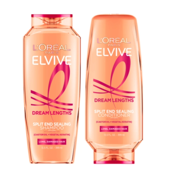 L'Oreal Paris Elvive Dream Lengths Restoring Shampoo and Detangler Conditioner Set with Castor Oil, 13.5 fl oz