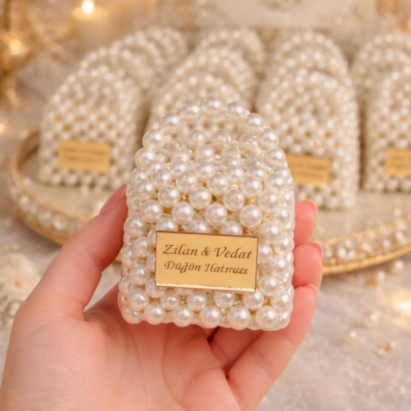 50 Mini Pearl Bag, Luxury Wedding Favors, Pearl Bag With Chocolates as a Favors for Guests, Handmade Wedding Favor