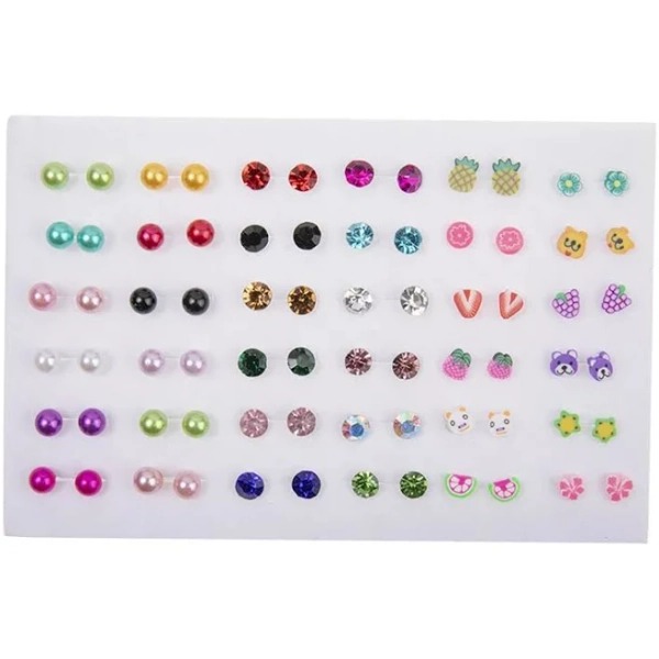 36Pair Mixed Size Colorful Crystal Stud Earrings Set Women Girls Small Plastic Clay Animals Fruit