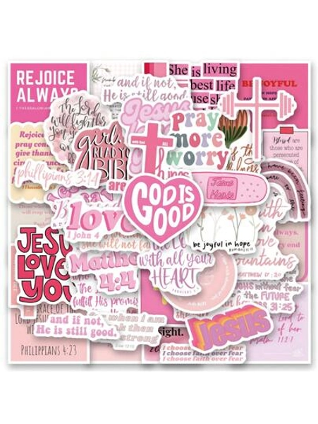 50PCS Pink Bible Jesus Stickers Aesthetic Vinyl Stickers High Quality Stickers Decals Scrapbook,Journaling,Laptop,Bumper,Skateboard,Water Bottles,Computer,Phone Stickers Can Bring A Lot Of Fun To Your Life,The Perfect Gift For Adults,Stickers,Pink,Sticker