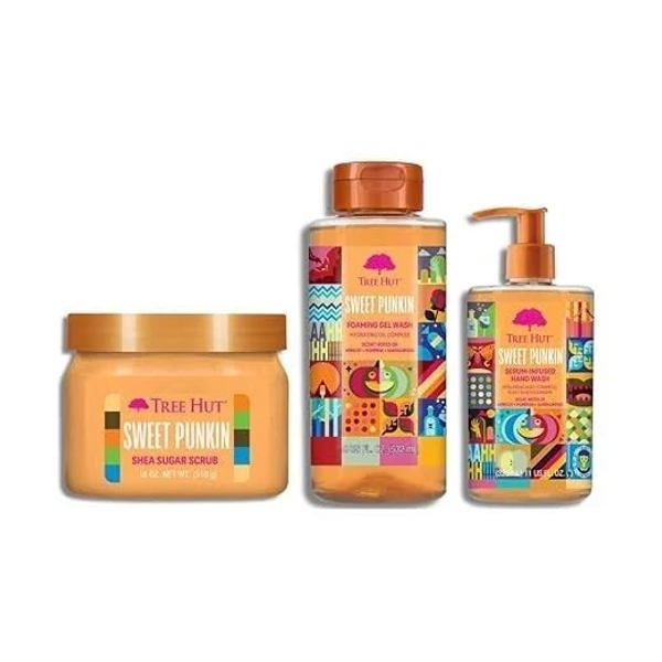 Tree Hut Sweet Punkin Body Care Trio | Exfoliating Scrub, Foaming Body