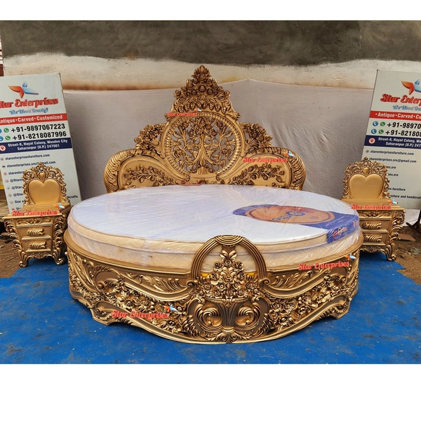 Star Enterprises Teak Wood Maharaja Royal Round Bed RBD-06 - Star Enterprises Furniture