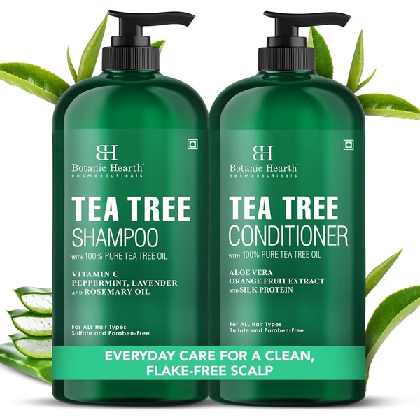 Botanic Hearth Tea Tree Shampoo and Conditioner Set - with 100% Pure Tea Tree Oil, for Itchy and Dry Scalp, Sulfate Free, Paraben Free - for Men and Women - 2 bottles 16 fl oz each - Walmart.com