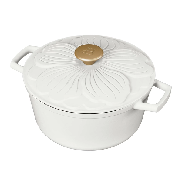 Beautiful 4 Quart Enameled Cast Iron Round Dutch Oven with Petal Design Lid, White Icing by Drew Barrymore - Walmart.com
