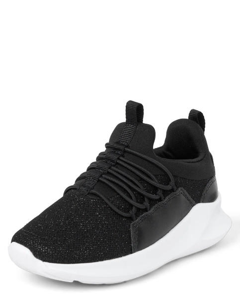 Toddler Girls Glitter Running Sneakers - BLACK