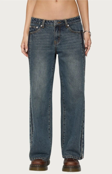 Petite Contrast Panel Low Rise Jeans