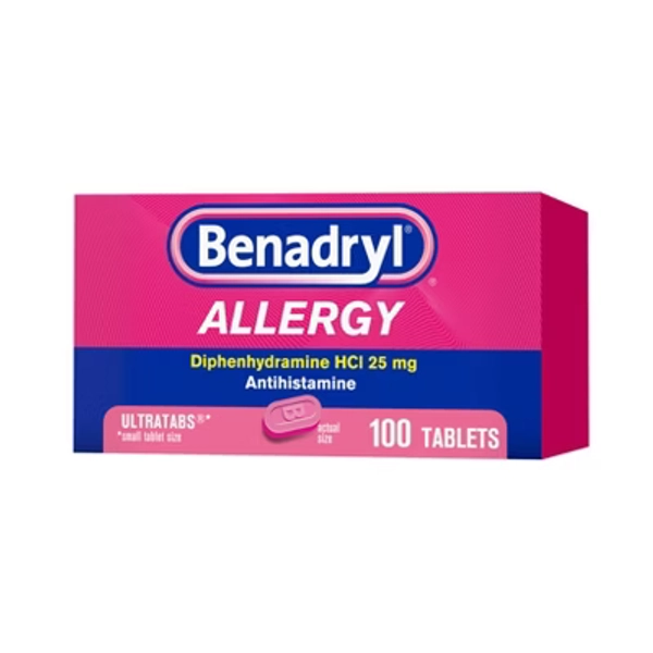 Benadryl Ultratabs Diphenhydramine Antihistamine Cold & Allergy Relief Tablets - 100ct