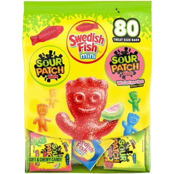 SOUR PATCH KIDS, Swedish Fish Treat Size Candy Bag - 80ct