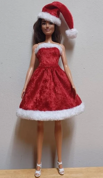 Barbie 11 1/2" Doll Clothing Holiday Santa Dress & Hat For Barbie Doll