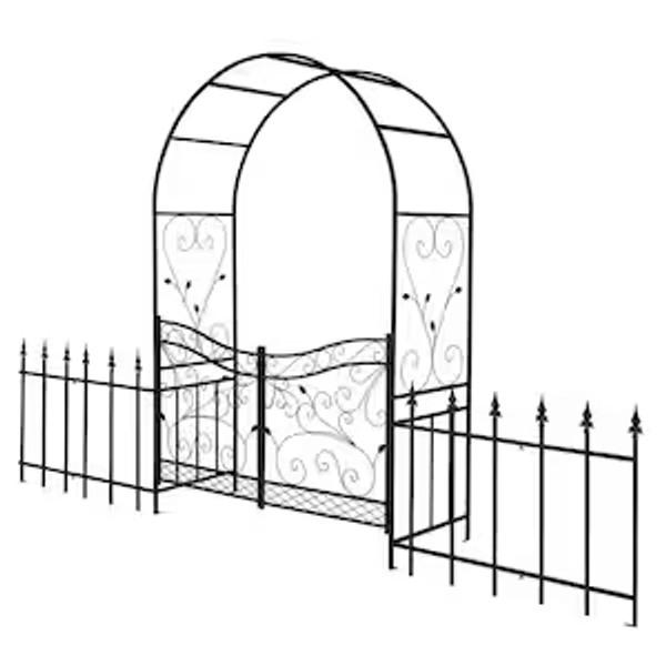 86.6 in. x 137 in. Outdoor Iron Arbor with Gate and Fence