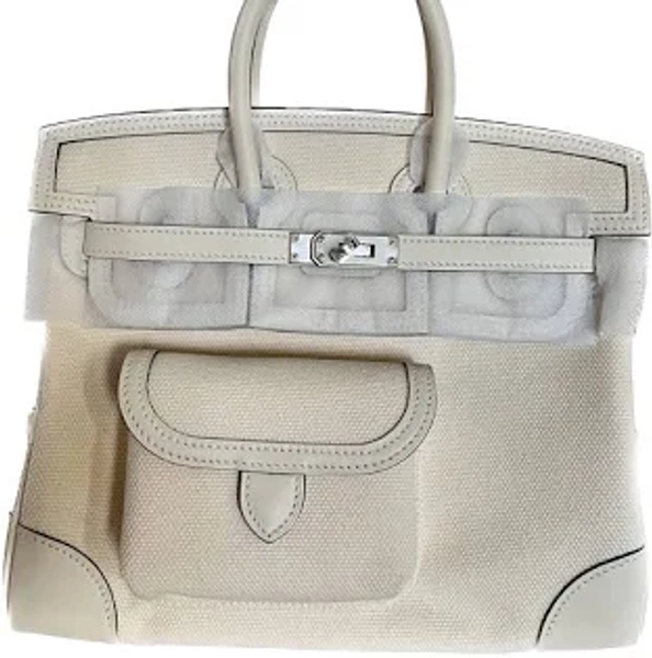 Hermès Birkin 25 Cargo Toile Ecru/Nata Geoland Swift With Silver Hardware