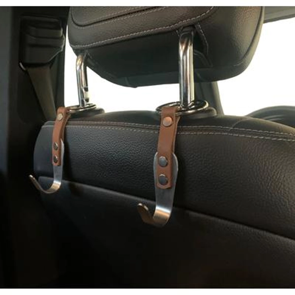 Car Headrest Hooks Premium Leather Stainless Steel Hook Hanger Purse Car Seat Head Rest Storage Organizer Handbag Bag Back Seat Car Hook