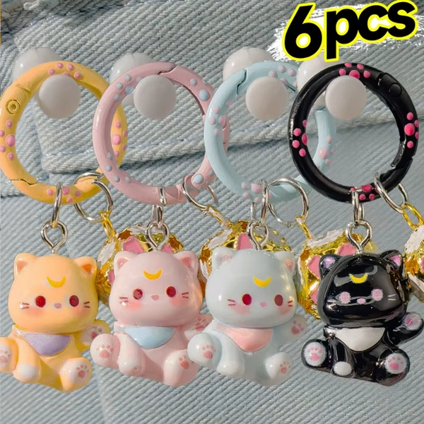 1/6Pcs Colorful Cat Bell Keychains for Friends Backpack Phone Pendant Hangings Couple Cartoon Animal Paw O-shaped Keychains - AliExpress 36