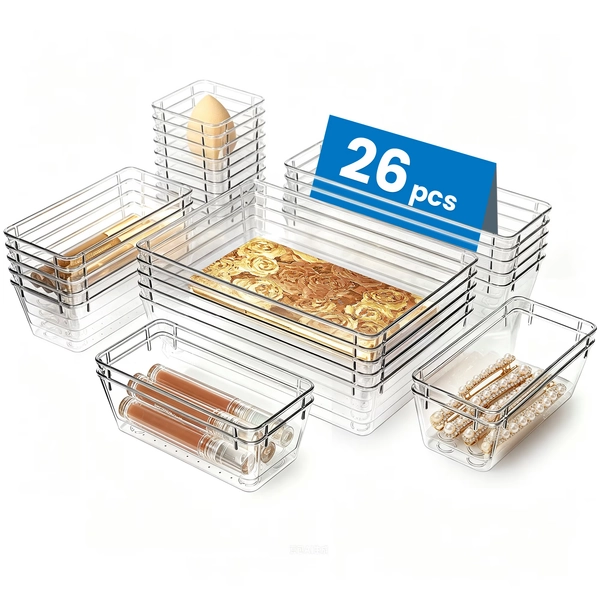 Sindcom 26 PCS Clear Plastic Stackable Organizer Bins，Makeup Drawer Organizers and Vanity Organizer - Walmart.com