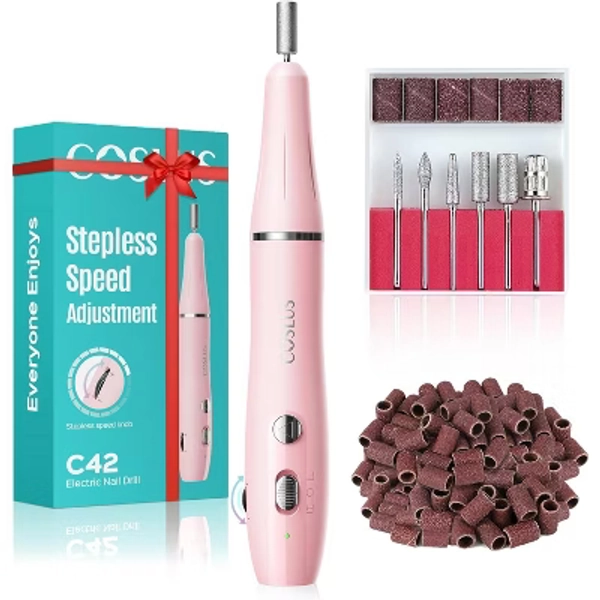 COSLUS Cordless Electric Nail Drill File: Nail Drill Machine with Stepless Speed Knob for Acrylic Gel Dip Powder Polish