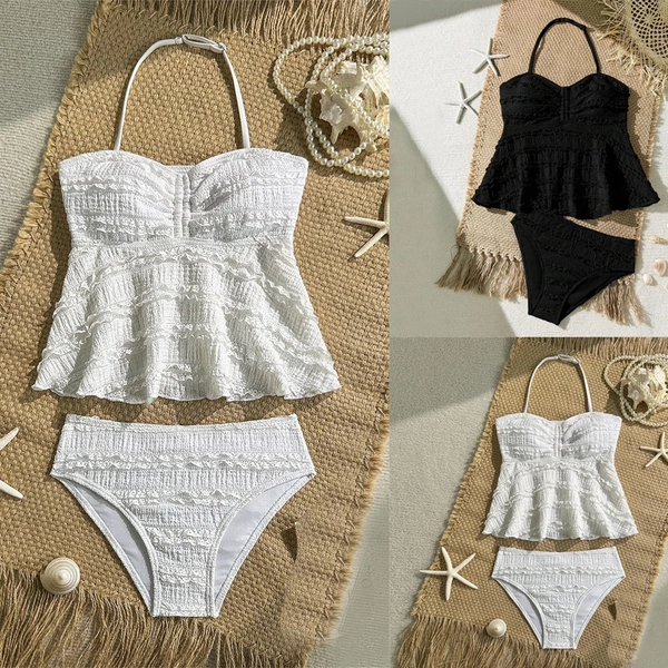 Teen Swimsuits High Elastic Ribbed Tankini 2 Piece Swimsuit Comfortable Girls Bathing Suits Black 9-10 Years - Walmart.com