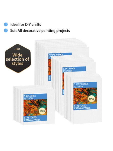 8pcs Small Painting Canvas Panels(5.11X7.08,5.9X5.9,5.9X7.8,7.08X9.44INCH), Square Canvas Boards For Painting, White Blank Flat Canvas Boards For Acrylic, Oil Paints