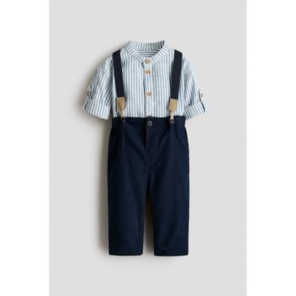 9-12 Months - H & M - 3-piece dressy set - Navy Blue/Striped