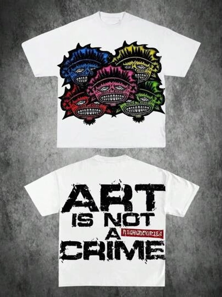 (220 Cotton T-Shirt)Art Is Not A Crime Tee Men's 100% Cotton Y2K Style Graphic Tee - Soft Casual Crew Neck Short Sleeve