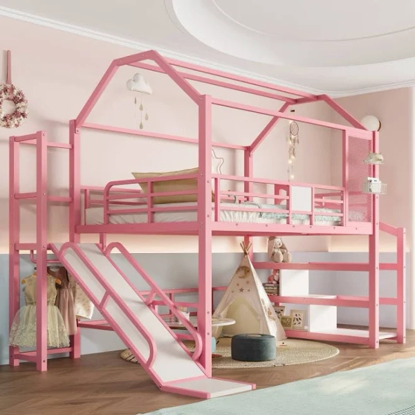 Full House Loft Bed with Slide and Stairs