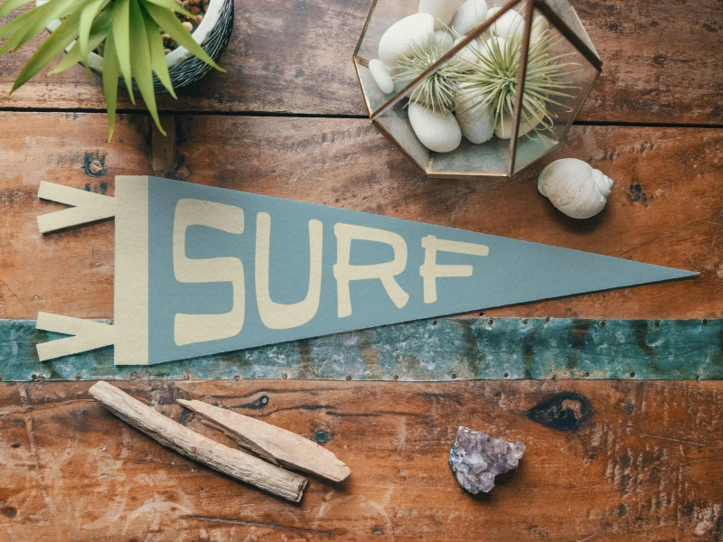 Surf Felt Pennant | Vintage Camp Banner, Surfing Lifestyle Coastal Home Decor, Beach House Retro Wall Art, Outdoors Vibes Home Accent Gift.