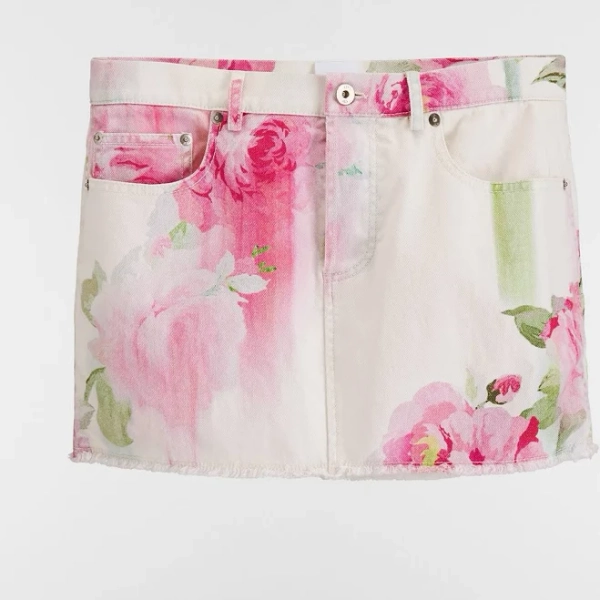 DIOR Women's Multicolor Painted Roses Miniskirt