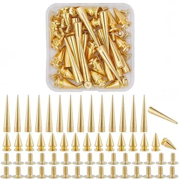 30 Sets Studs Golden Cone Punk Round Spikes Rivets 389mm Large Screwback Studs Screw on Cone Long Metal Spikes