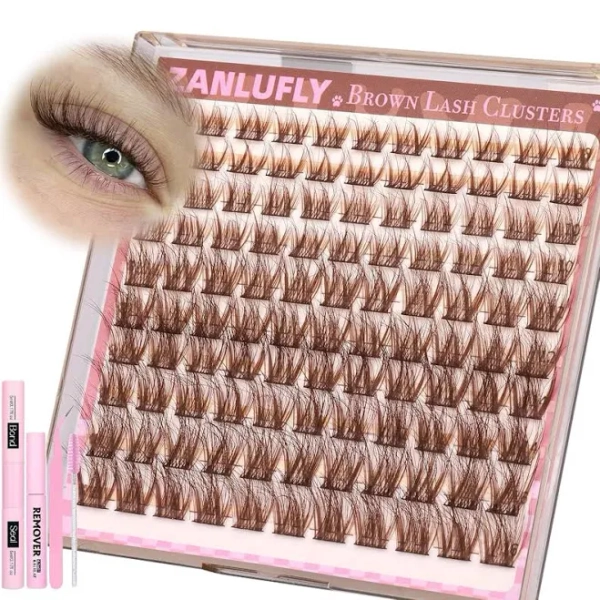 110pcs C Curl Cartoon Eyelash Cluster Kit, Natural Look Fine Thread DIY Eyelash Extension Set with Glue Remover Tweezers Brush