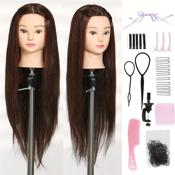 80% real human hair curly wig head mannequin with a stand and a braiding kit for displaying hairstyle designs and training.