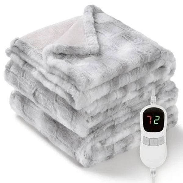 Marnur Heated Blanket Electric Throw Extra Large Size 50 inchx72 inch Soft Faux Fur Heated Throw with 10 Heating Levels 4 Hours Timer Machine