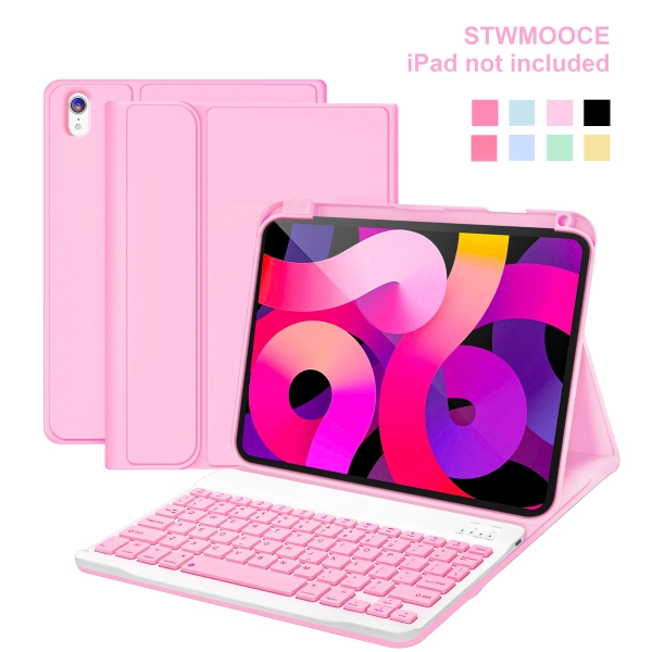 STWMOOCE iPad Detachable Tablet Magnetic Bluetooth Wireless Keyboard Case with Pencil holder for 10.2-inch iPad 7/8/9th Gen, 10.9-inch iPad 10th Gen/A16, iPad/Air4/5th Gen, 11-inch iPad Air(M2/M3/M4), 11-inch iPad Pro 1/2/3/4th Gen - Pink Protective Cover