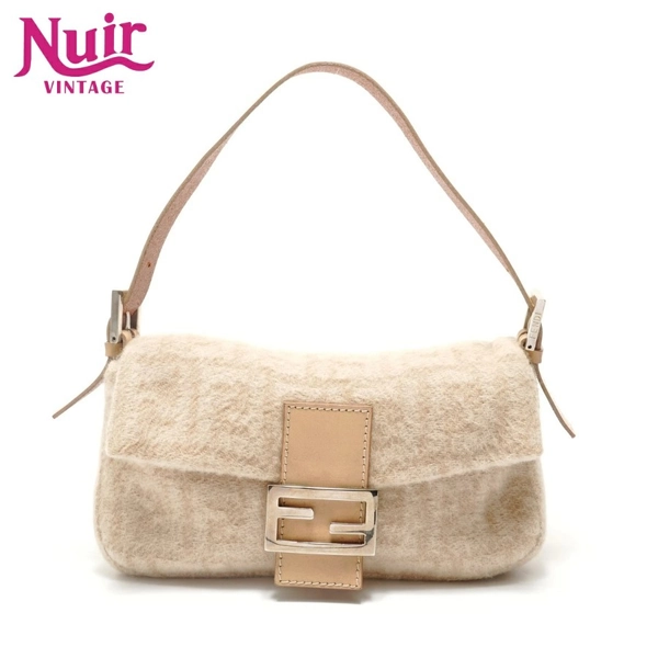 FENDI Zucca Pattern Mamma Baguette Shoulder Bag Beige WS28826 [Used]