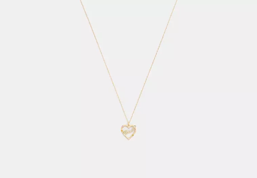 Coach Script Heart Pendant Necklace