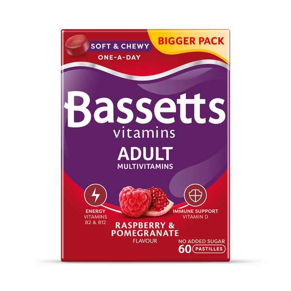 Bassetts Vitamins Adult Multivitamins Raspberry & Pomegranate 60 Pastilles