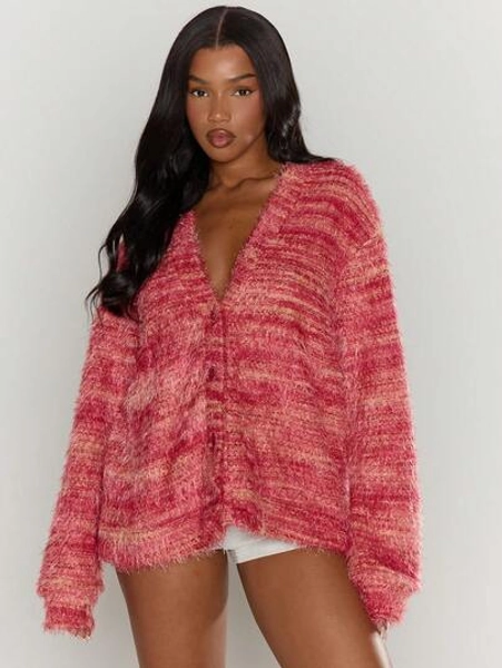 MUSERA Oversized Textured Cardigan Spring Casual Y2k 90's Stripe Knit Airport Holiday Fall Autumn Winter Christmas Evening Party Elegant New Year Thanksgiving