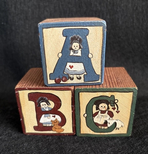 Vintage Hand Painted ABC Wooden Blocks Primitive Folk Art Nursery Decor