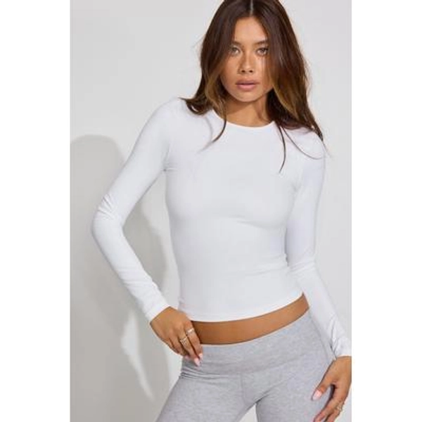 Sleek Crewneck Long Sleeve Top - Garage - White - Women Clothing