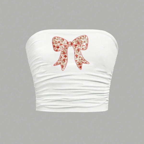 1pc Girls' Strapless Tube Top with Built-In Bra, Y2K Style, Casual * * Party Outfit, Simple Sweet Fresh Comfortable Versatile * Statement, 8pcs Set