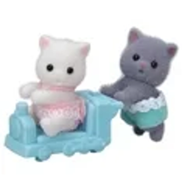 Calico Critters Persian Cat Twins, Set of 2 Collectible Doll Figures with Pushcart Accessory