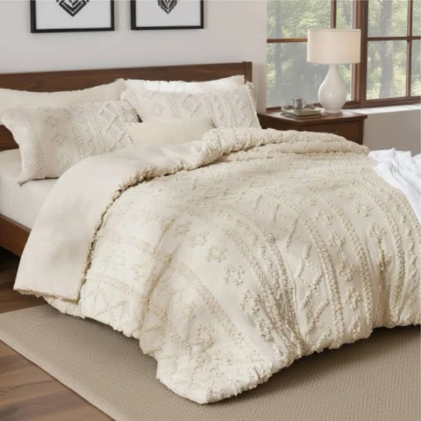 U by Bedsure Boho Comforter Set Tufted 3 Pieces Farmhouse Shabby Chic Embroidery Bed Set