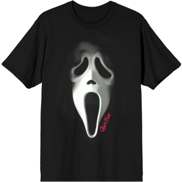Ghostface With Pink Logo Men's Black Graphic Tee-Small