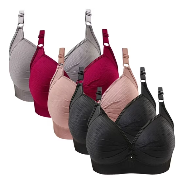 qolati 5Pcs Everyday Bras for Women Adjustable Straps Soft Floral Wireless Push Up Sports Bras Seamless Comfortable Full-Coverages No Underwire Bralette T-Shirt Bra