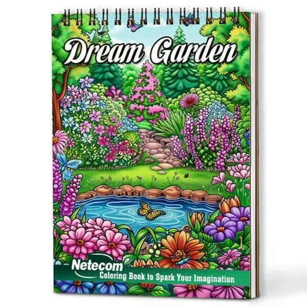 Netecom Dream Garden Coloring Book Spiral Bound for Adults, Wooden Cover, 30 Magical Coloring Pages of Floral Fantasies for Stress Relief and