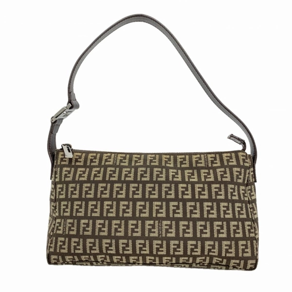 Fendi Zucchino Nylon Canvas Handbag Brown Silver Hardware [Used] Men's Women's Unisex
