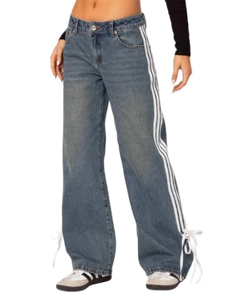 Edikted Women's Mattie Low-Rise Ribbon Jeans