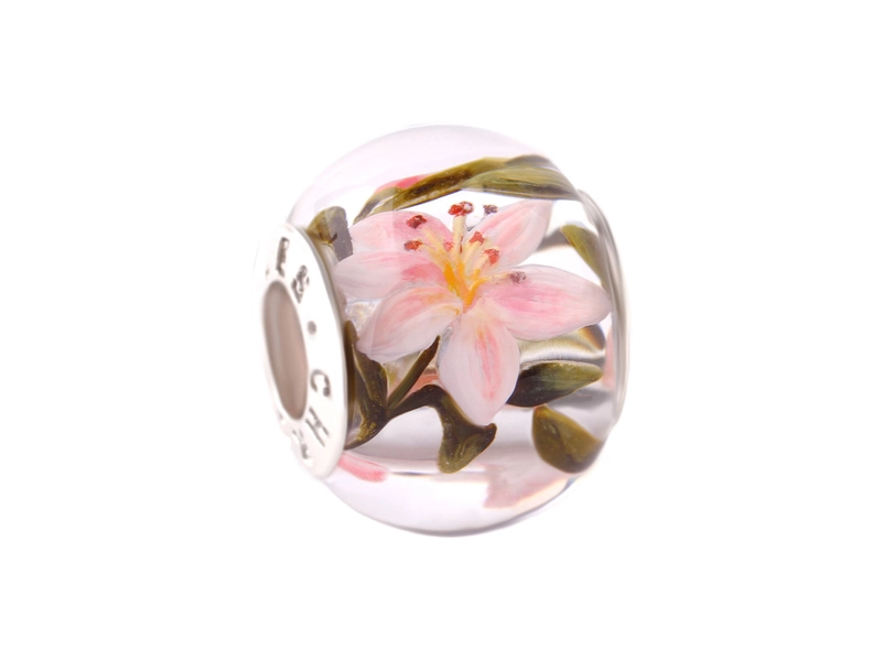 Charm “Pink Lily Flower” by Chronicles, Charm for Bracelets, Charm fits Pandora/Trollbeads Unique gift for Her, Spring Collection
