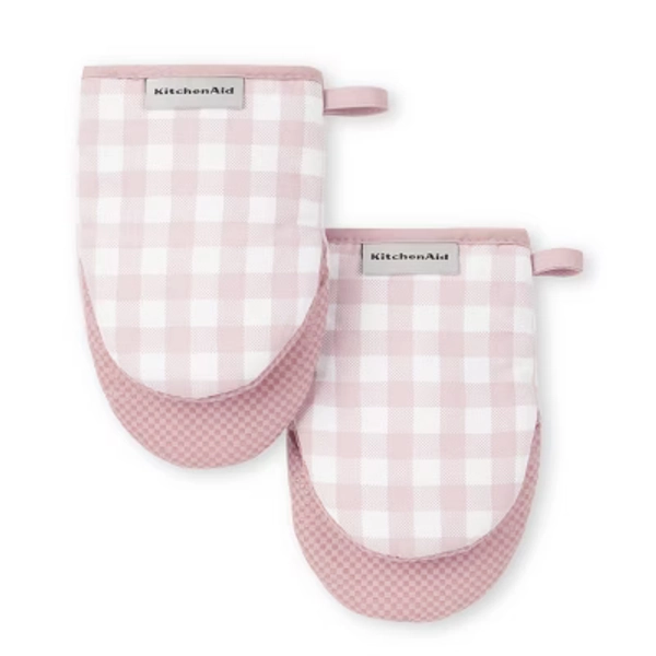 KITCHENAID Gingham Mini Oven Mitt 2-Pack Set, Dried Rose, 5.5"x8"