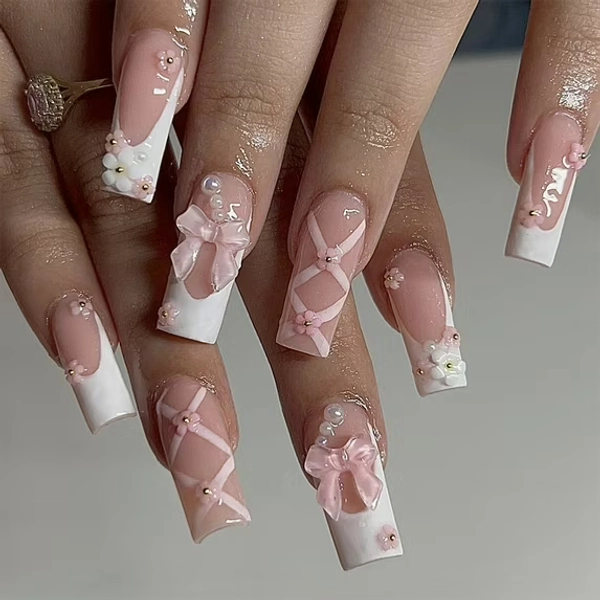 Herunwer Valentine's Day Press on Nails Short Almond Fake Nails Pink False Nails with Glitter Heart Designs Holiday Glue on Nails Acrylic Nails Press ons Artificial Full Cover Stick on Nails