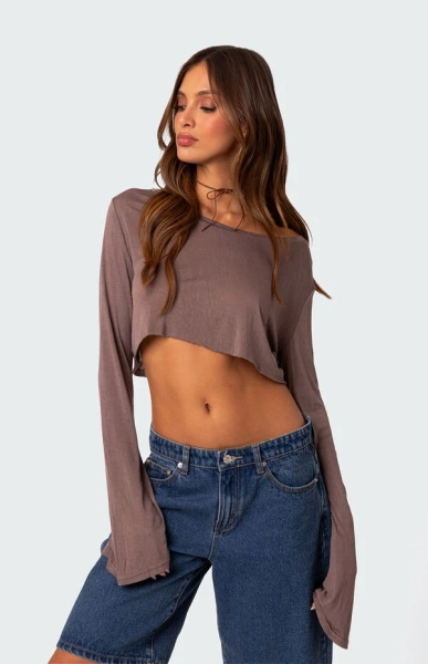 Sheer Raw Hem Crop Top
