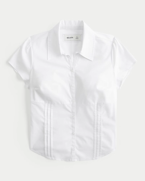 Short-Sleeve Stretch Poplin Button-Through Shirt